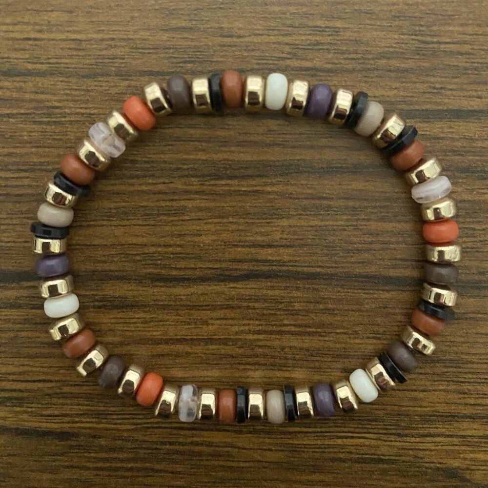 Multicolor & Gold Tone Disc Beaded Stretch Bracelet
